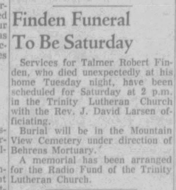 Obituary for Talmer Tom Finden